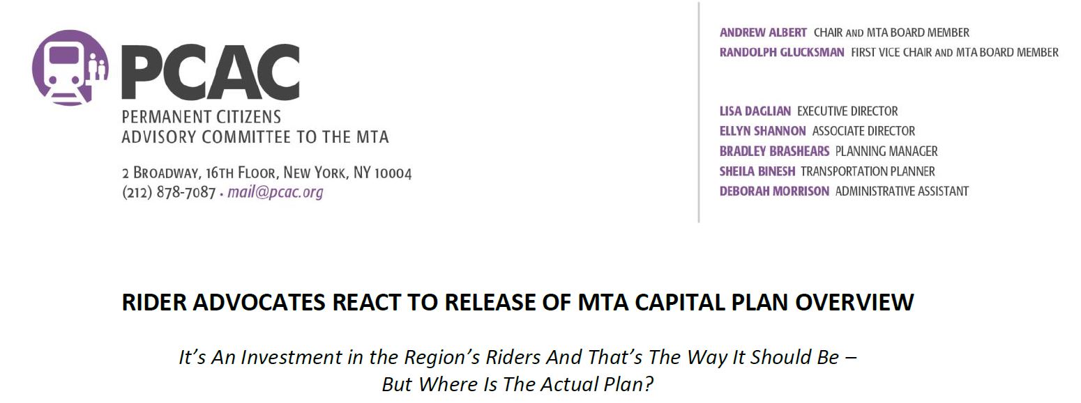 PCAC's Reaction the the MTA's 20202024 Capital Plan Overview! PCAC